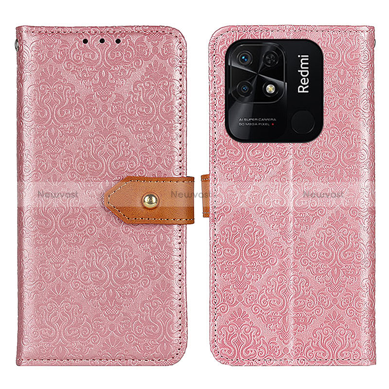 Leather Case Stands Flip Cover Holder K05Z for Xiaomi Redmi 10 India Pink