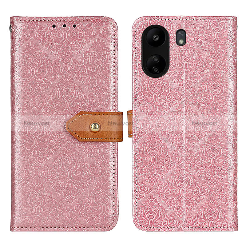 Leather Case Stands Flip Cover Holder K05Z for Xiaomi Redmi 13C Pink