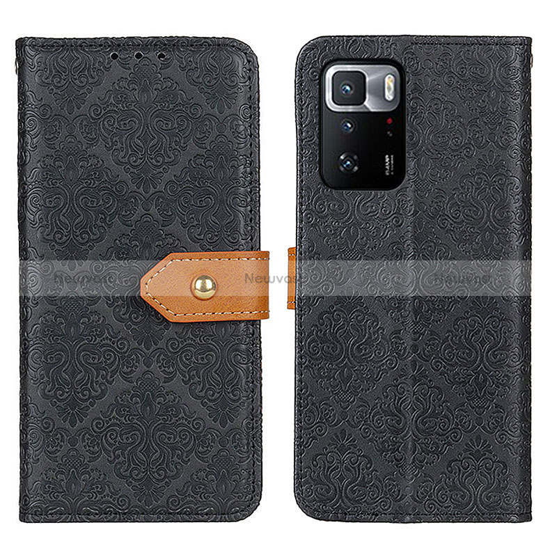 Leather Case Stands Flip Cover Holder K05Z for Xiaomi Redmi Note 10 Pro 5G Black