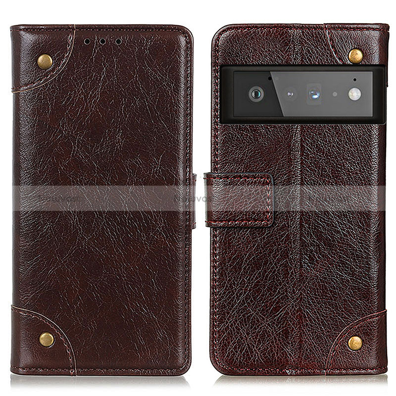 Leather Case Stands Flip Cover Holder K06Z for Google Pixel 6 Pro 5G Brown