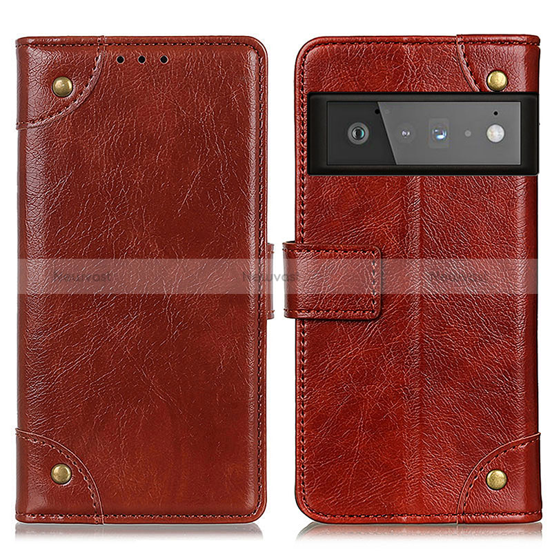 Leather Case Stands Flip Cover Holder K06Z for Google Pixel 6 Pro 5G Light Brown