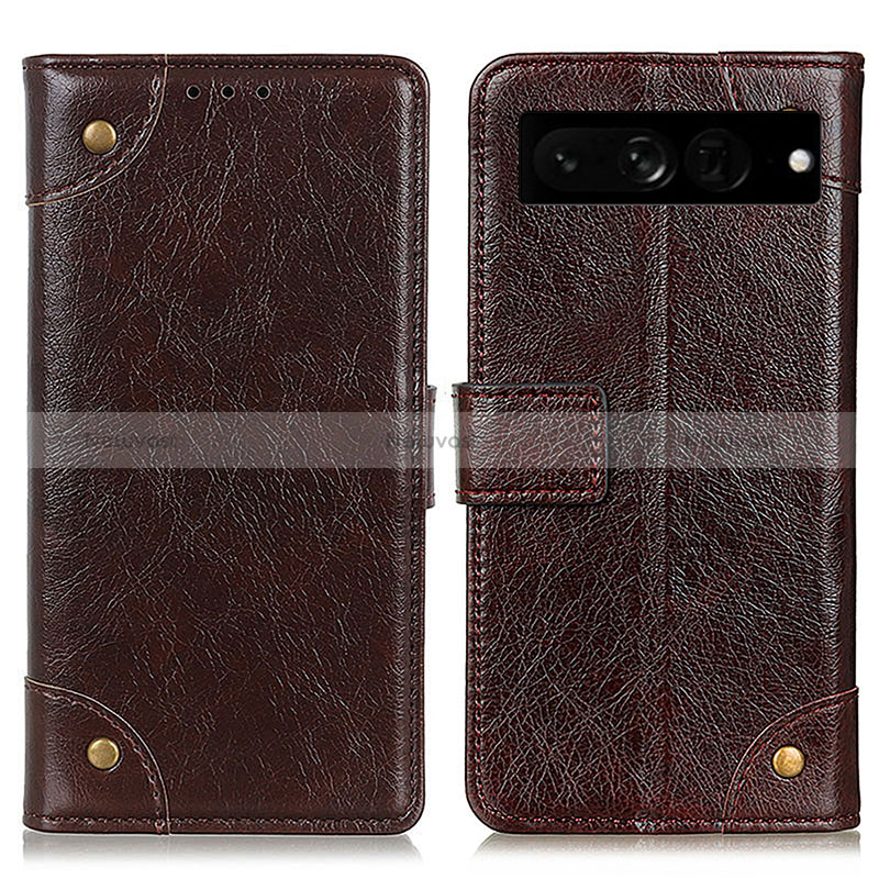 Leather Case Stands Flip Cover Holder K06Z for Google Pixel 7 Pro 5G Brown