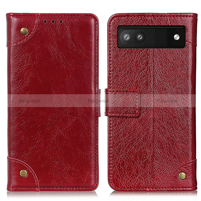 Leather Case Stands Flip Cover Holder K06Z for Google Pixel 7a 5G Red