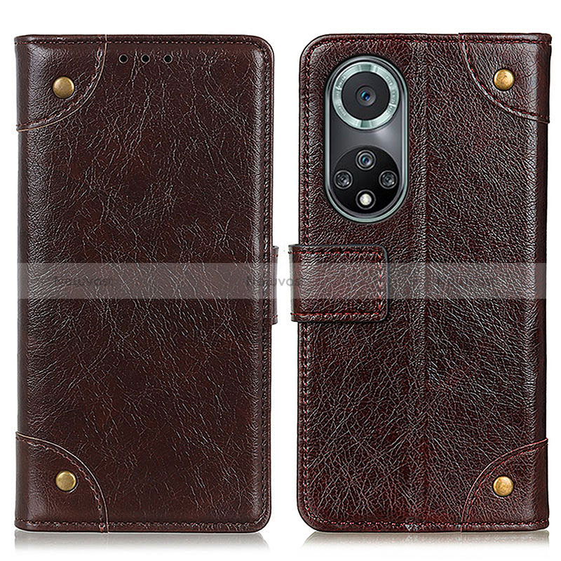 Leather Case Stands Flip Cover Holder K06Z for Huawei Honor 50 Pro 5G Brown