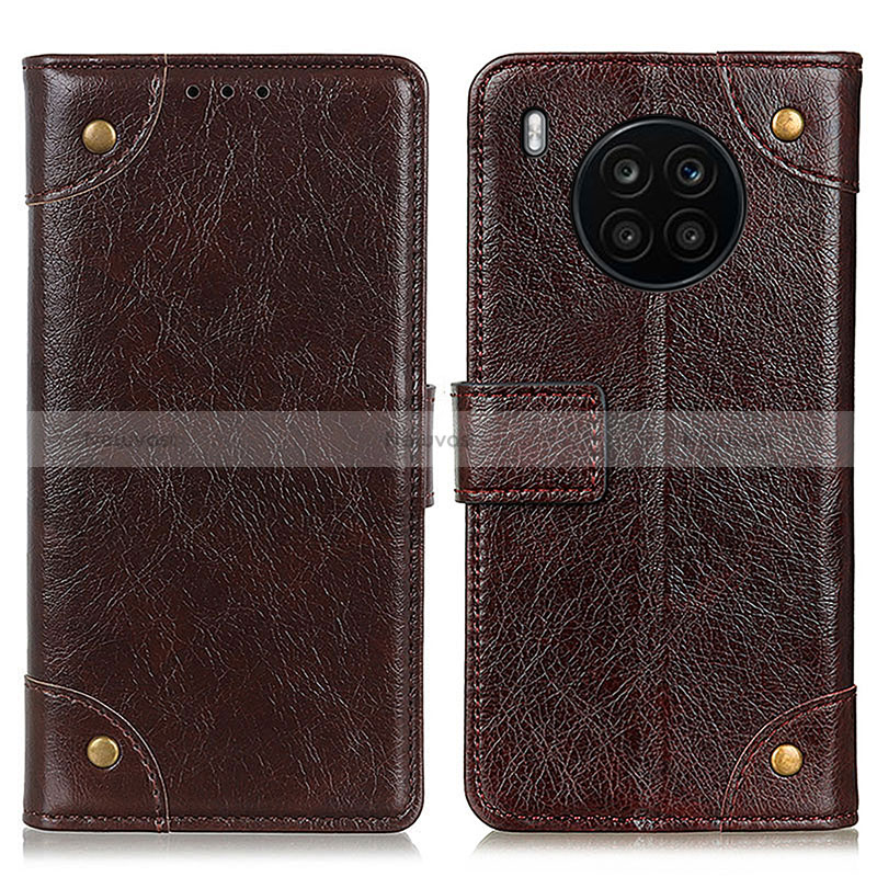 Leather Case Stands Flip Cover Holder K06Z for Huawei Nova 8i Brown