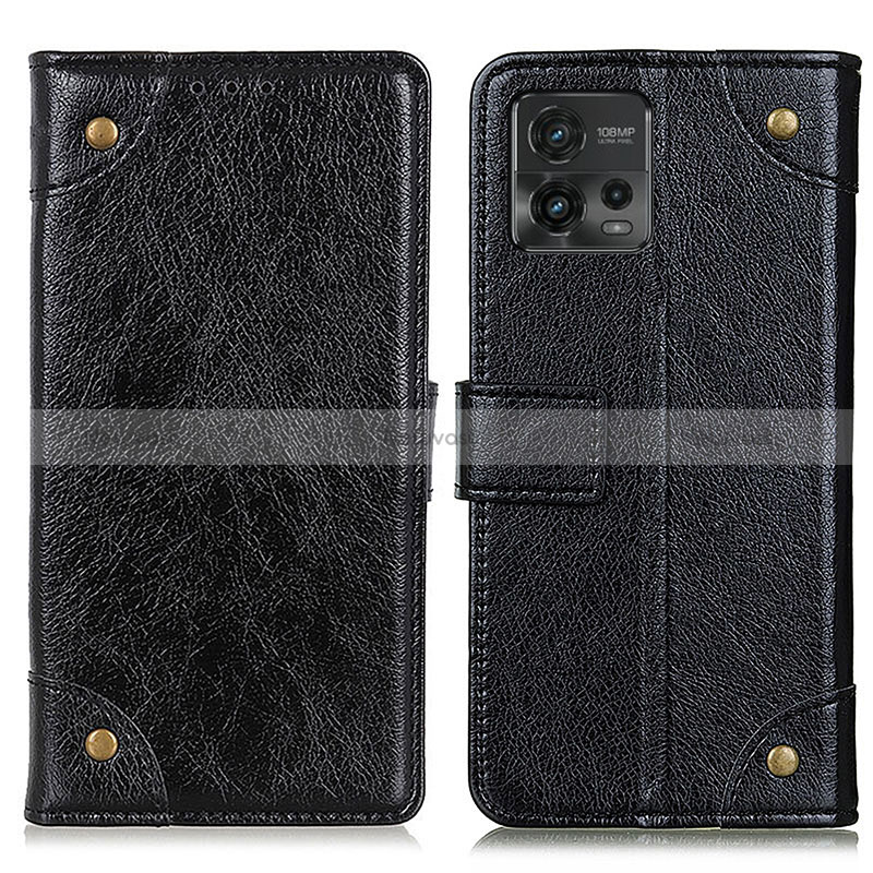 Leather Case Stands Flip Cover Holder K06Z for Motorola Moto G72 Black