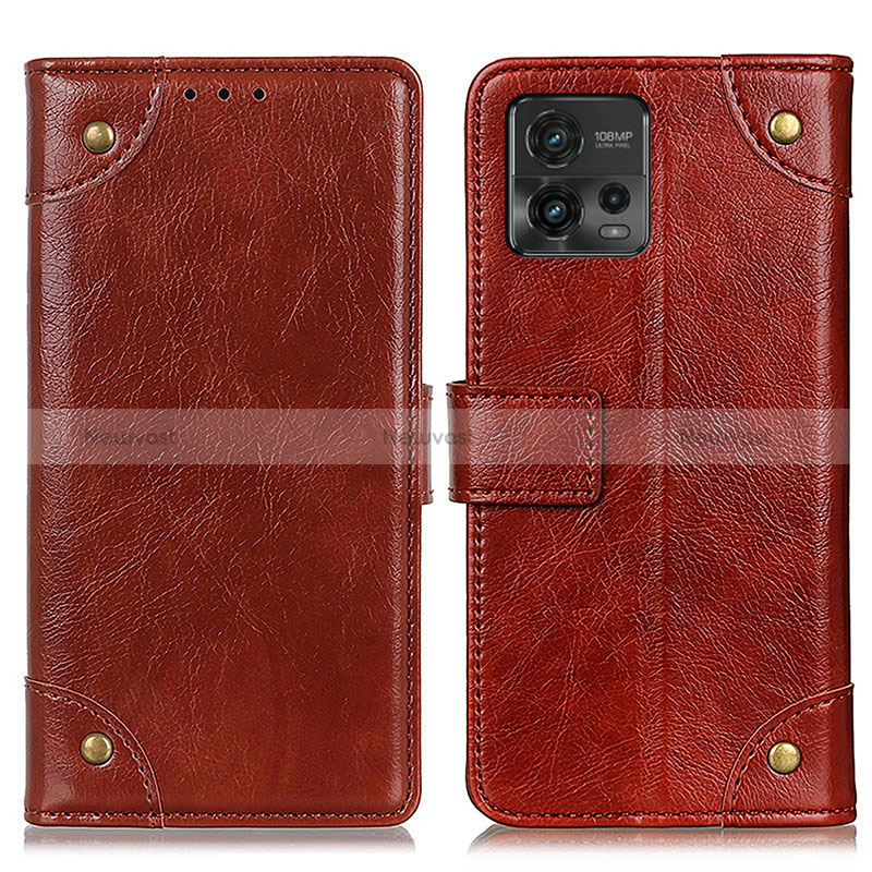 Leather Case Stands Flip Cover Holder K06Z for Motorola Moto G72 Light Brown