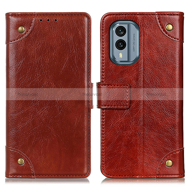 Leather Case Stands Flip Cover Holder K06Z for Nokia X30 5G Light Brown