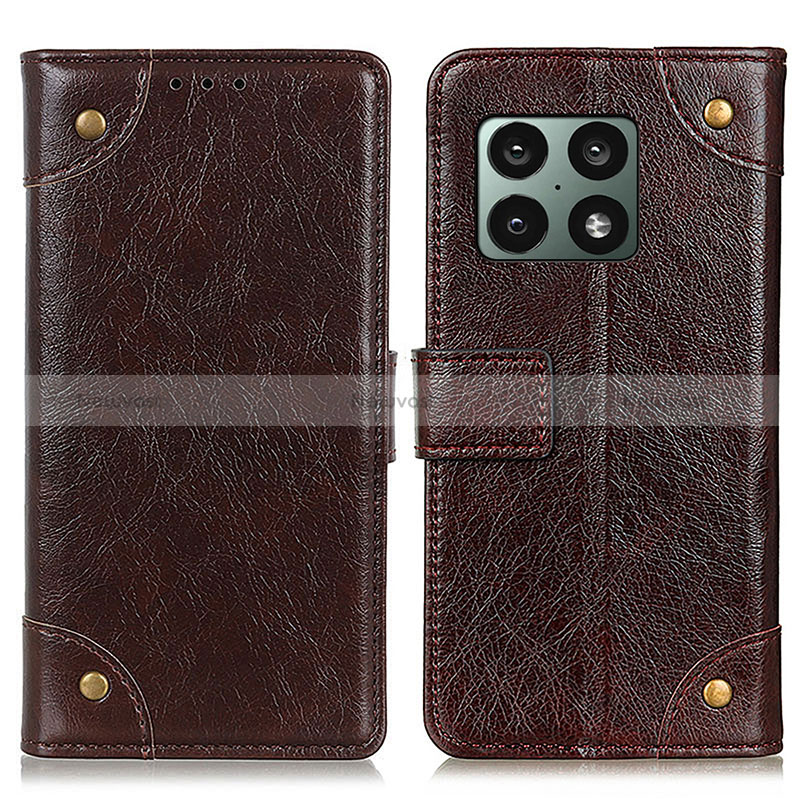 Leather Case Stands Flip Cover Holder K06Z for OnePlus 10 Pro 5G Brown