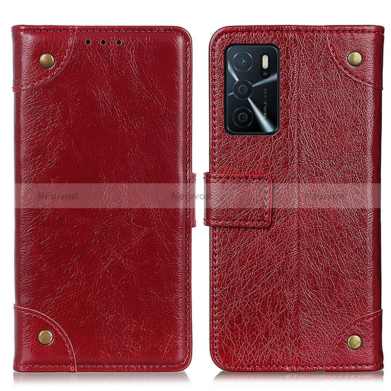 Leather Case Stands Flip Cover Holder K06Z for Oppo A16s Red