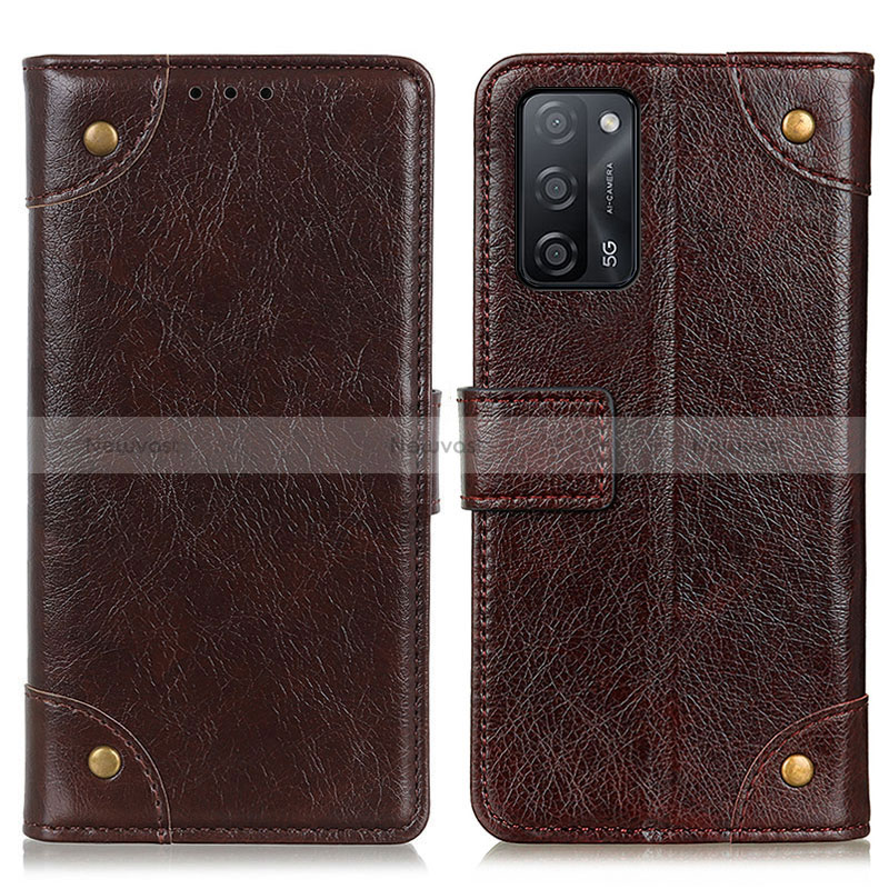 Leather Case Stands Flip Cover Holder K06Z for Oppo A53s 5G Brown