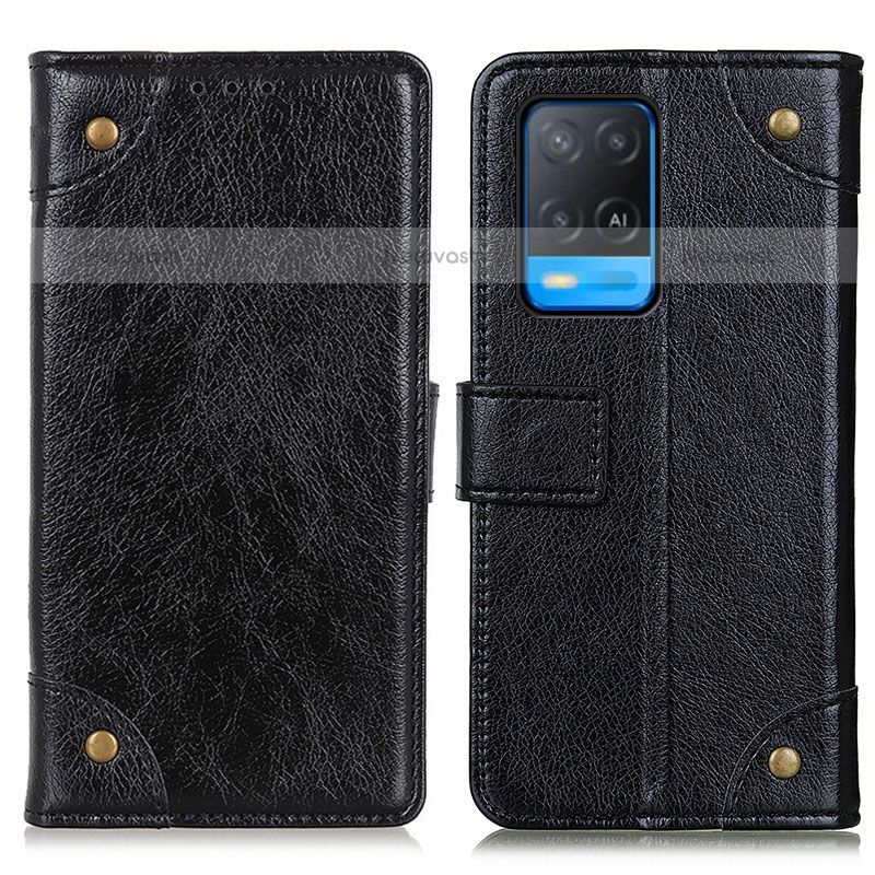 Leather Case Stands Flip Cover Holder K06Z for Oppo A54 4G Black
