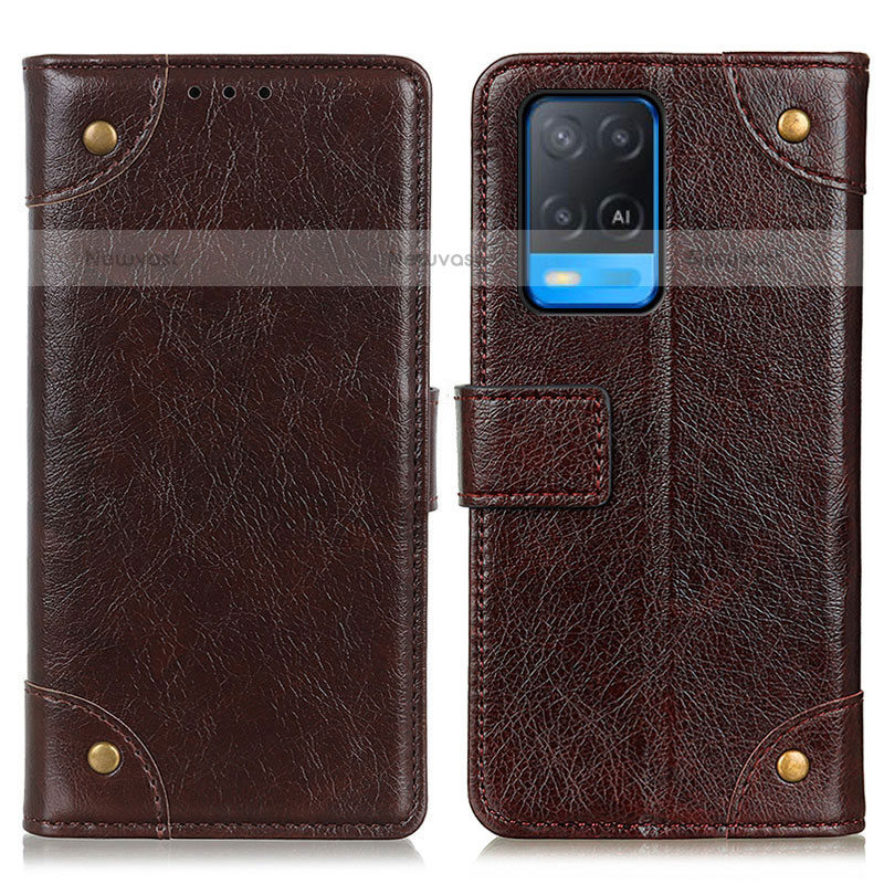Leather Case Stands Flip Cover Holder K06Z for Oppo A54 4G Brown