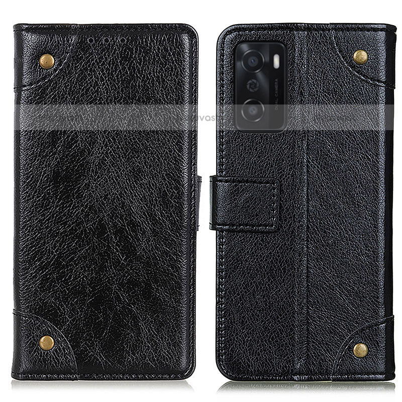 Leather Case Stands Flip Cover Holder K06Z for Oppo A55S 5G Black