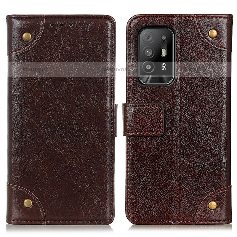 Leather Case Stands Flip Cover Holder K06Z for Oppo A94 5G Brown