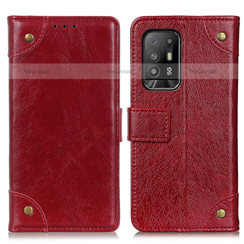 Leather Case Stands Flip Cover Holder K06Z for Oppo F19 Pro+ Plus 5G Red