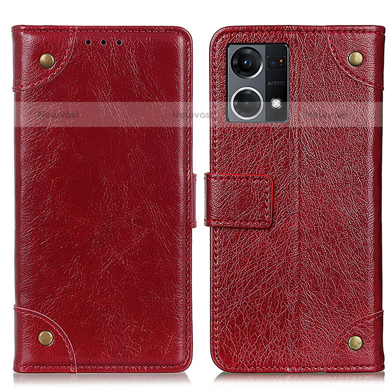 Leather Case Stands Flip Cover Holder K06Z for Oppo F21 Pro 4G Red