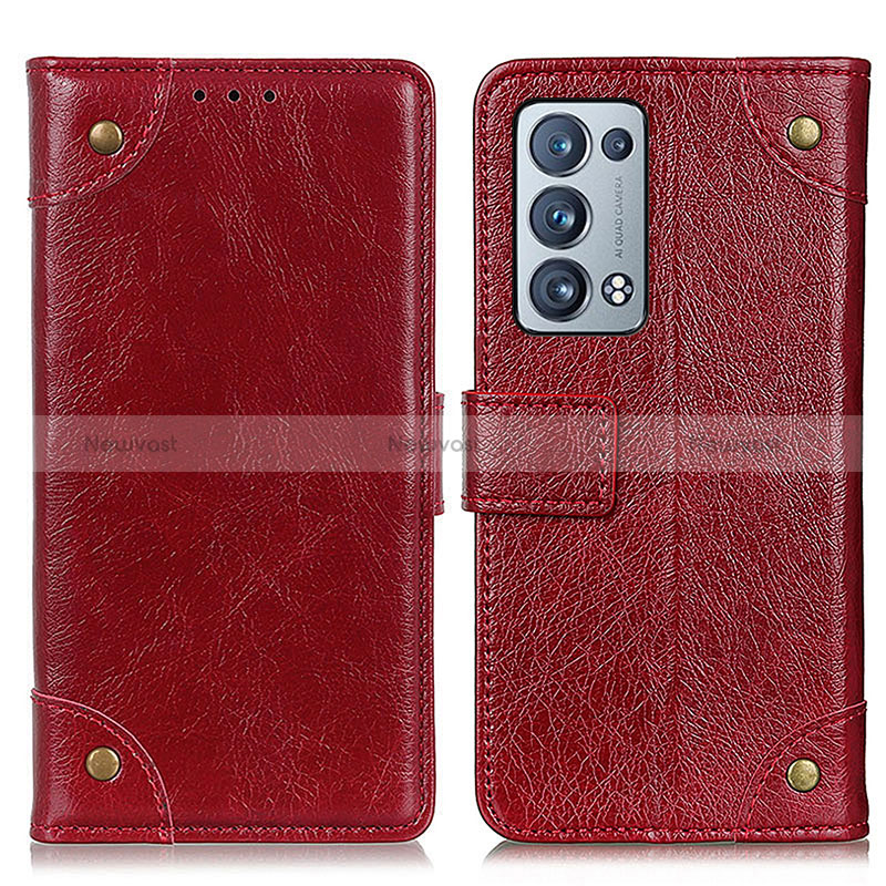 Leather Case Stands Flip Cover Holder K06Z for Oppo Reno6 Pro+ Plus 5G Red