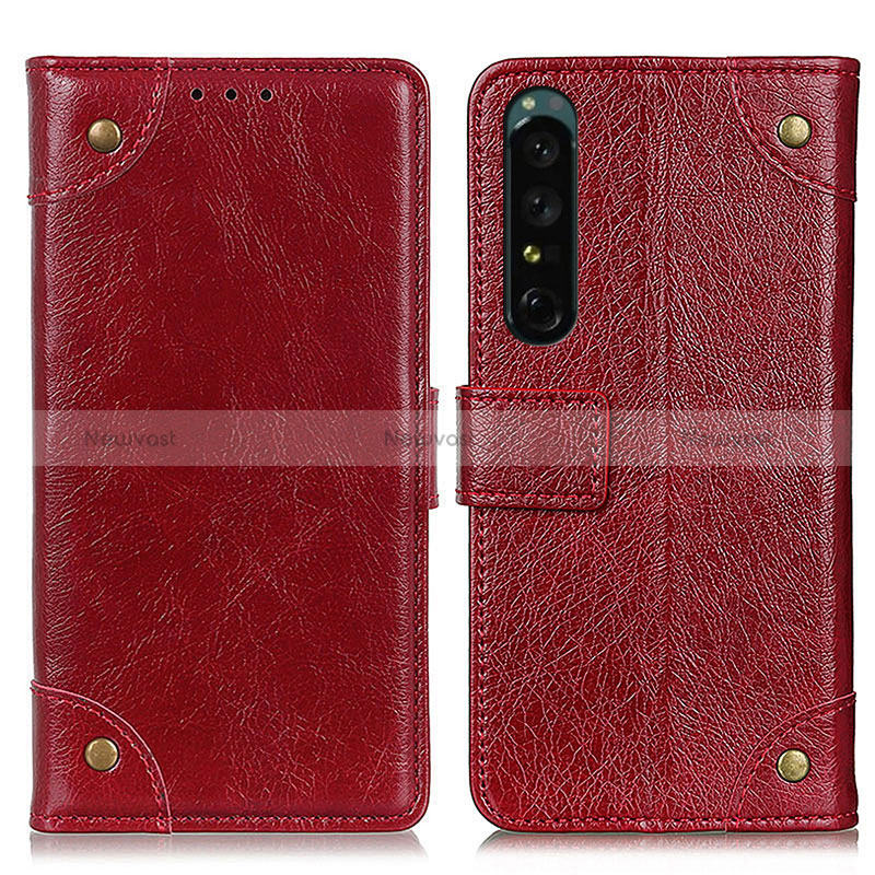 Leather Case Stands Flip Cover Holder K06Z for Sony Xperia 1 IV SO-51C Red