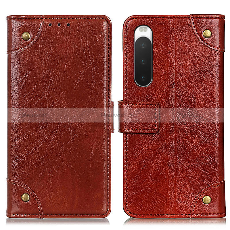 Leather Case Stands Flip Cover Holder K06Z for Sony Xperia 10 V Light Brown