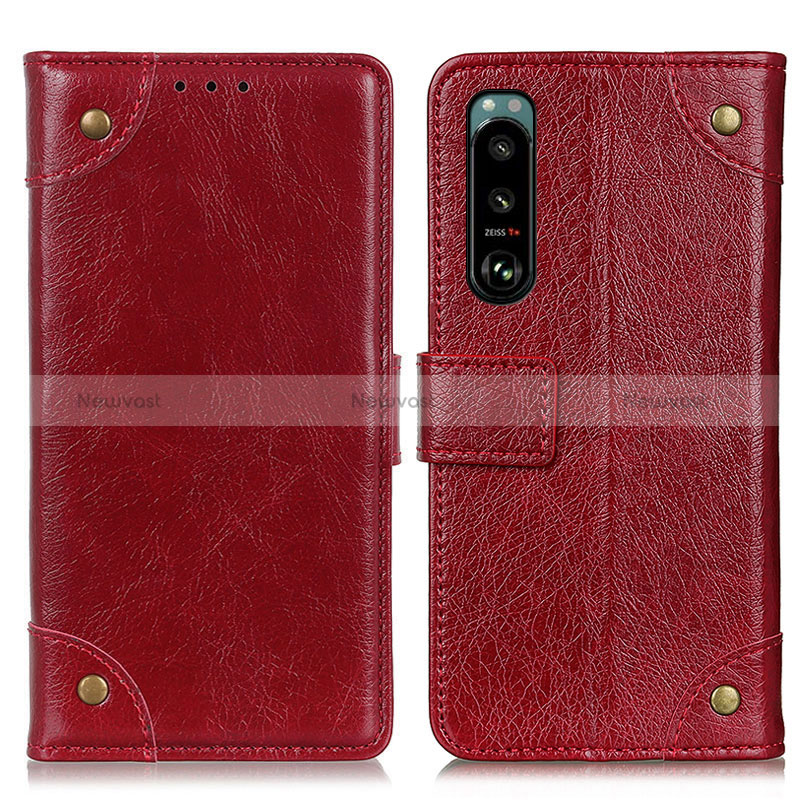 Leather Case Stands Flip Cover Holder K06Z for Sony Xperia 5 III SO-53B Red