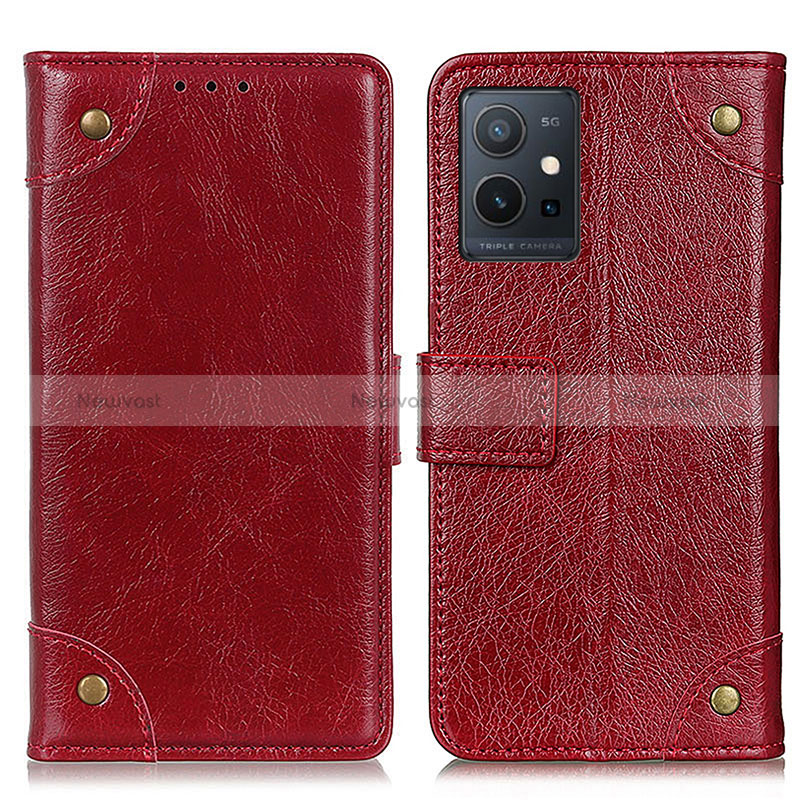 Leather Case Stands Flip Cover Holder K06Z for Vivo Y30 5G Red