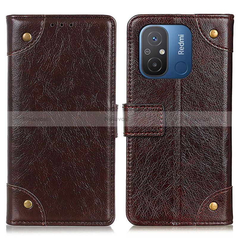 Leather Case Stands Flip Cover Holder K06Z for Xiaomi Poco C55 Brown