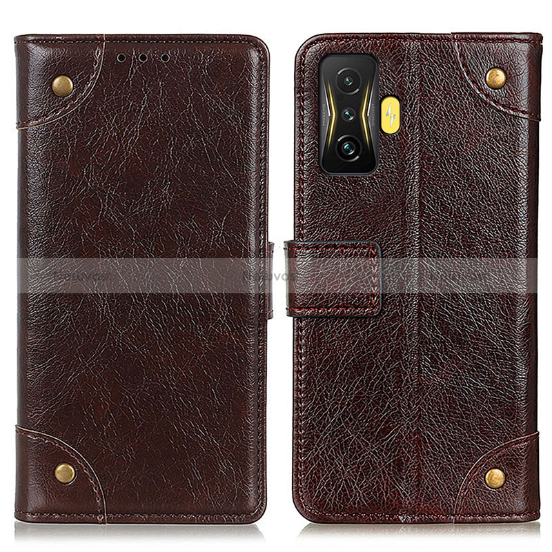 Leather Case Stands Flip Cover Holder K06Z for Xiaomi Poco F4 GT 5G Brown