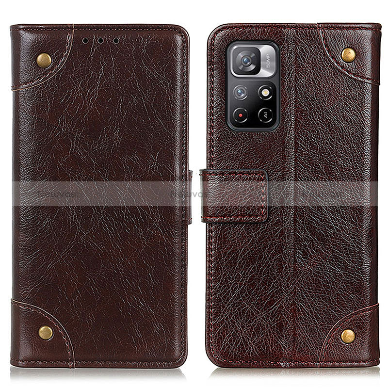 Leather Case Stands Flip Cover Holder K06Z for Xiaomi Poco M4 Pro 5G Brown