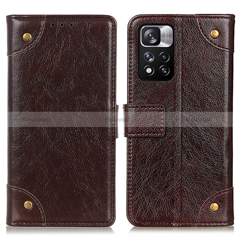 Leather Case Stands Flip Cover Holder K06Z for Xiaomi Poco X4 NFC Brown