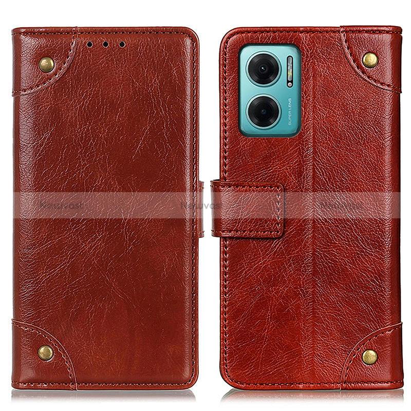 Leather Case Stands Flip Cover Holder K06Z for Xiaomi Redmi 10 5G Light Brown