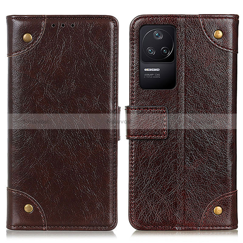 Leather Case Stands Flip Cover Holder K06Z for Xiaomi Redmi K40S 5G Brown