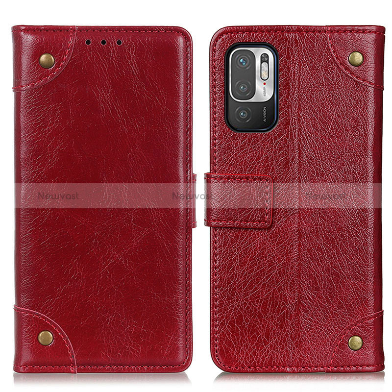 Leather Case Stands Flip Cover Holder K06Z for Xiaomi Redmi Note 10 5G Red