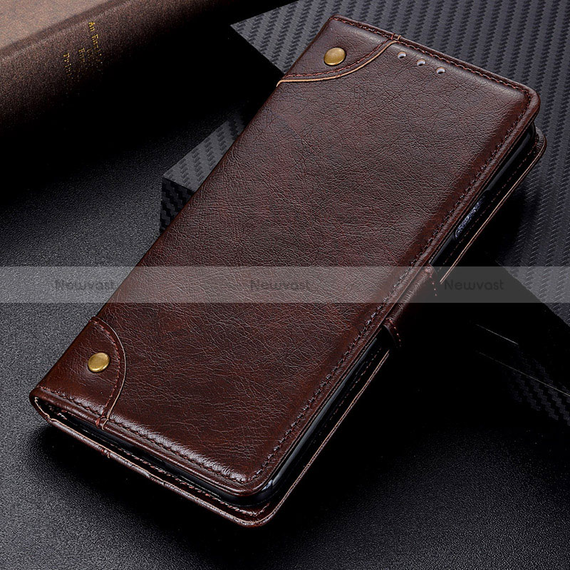 Leather Case Stands Flip Cover Holder K06Z for Xiaomi Redmi Note 10 Pro 4G Brown