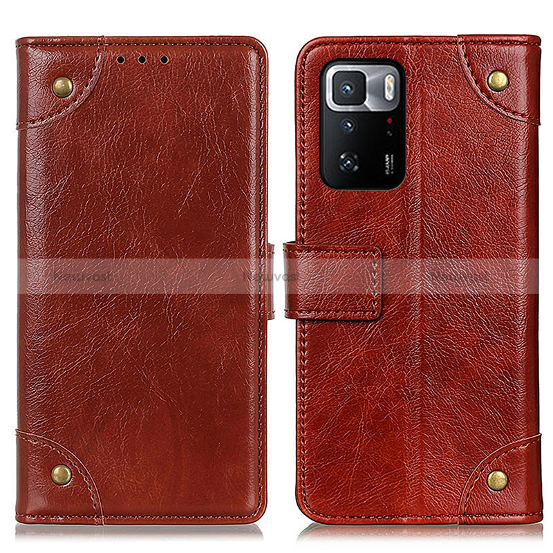 Leather Case Stands Flip Cover Holder K06Z for Xiaomi Redmi Note 10 Pro 5G Light Brown