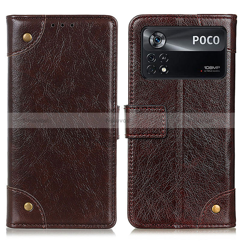 Leather Case Stands Flip Cover Holder K06Z for Xiaomi Redmi Note 11E Pro 5G Brown