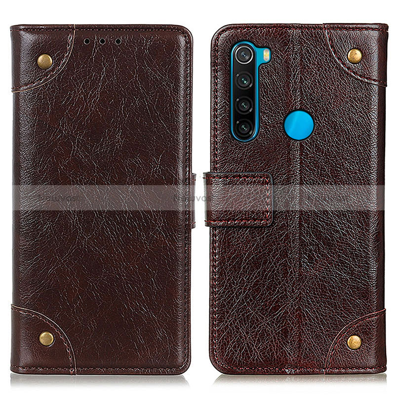 Leather Case Stands Flip Cover Holder K06Z for Xiaomi Redmi Note 8 (2021) Brown