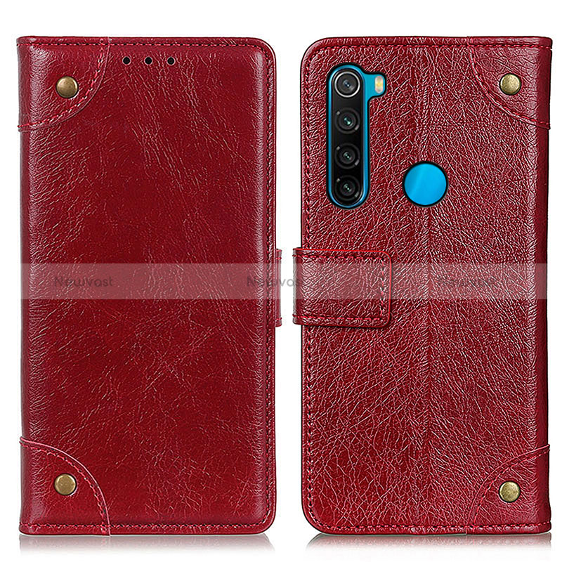 Leather Case Stands Flip Cover Holder K06Z for Xiaomi Redmi Note 8 (2021) Red