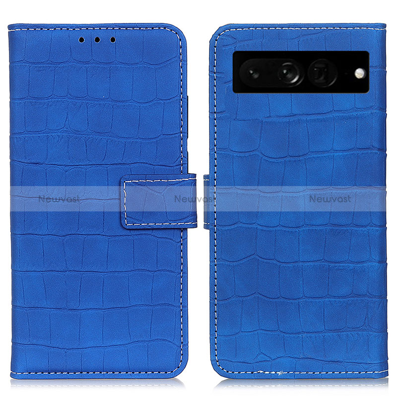 Leather Case Stands Flip Cover Holder K07Z for Google Pixel 7 Pro 5G Blue