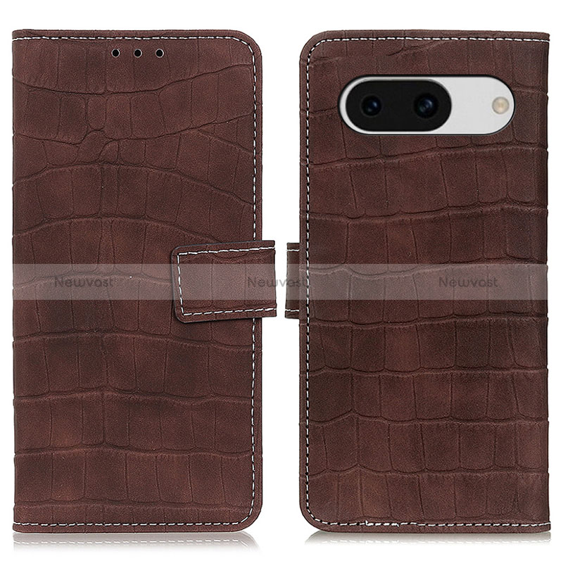 Leather Case Stands Flip Cover Holder K07Z for Google Pixel 8a 5G Brown