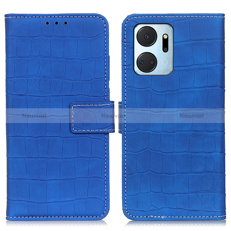 Leather Case Stands Flip Cover Holder K07Z for Huawei Honor X7a Blue