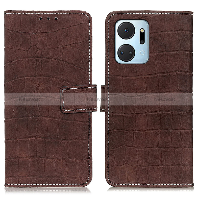 Leather Case Stands Flip Cover Holder K07Z for Huawei Honor X7a Brown