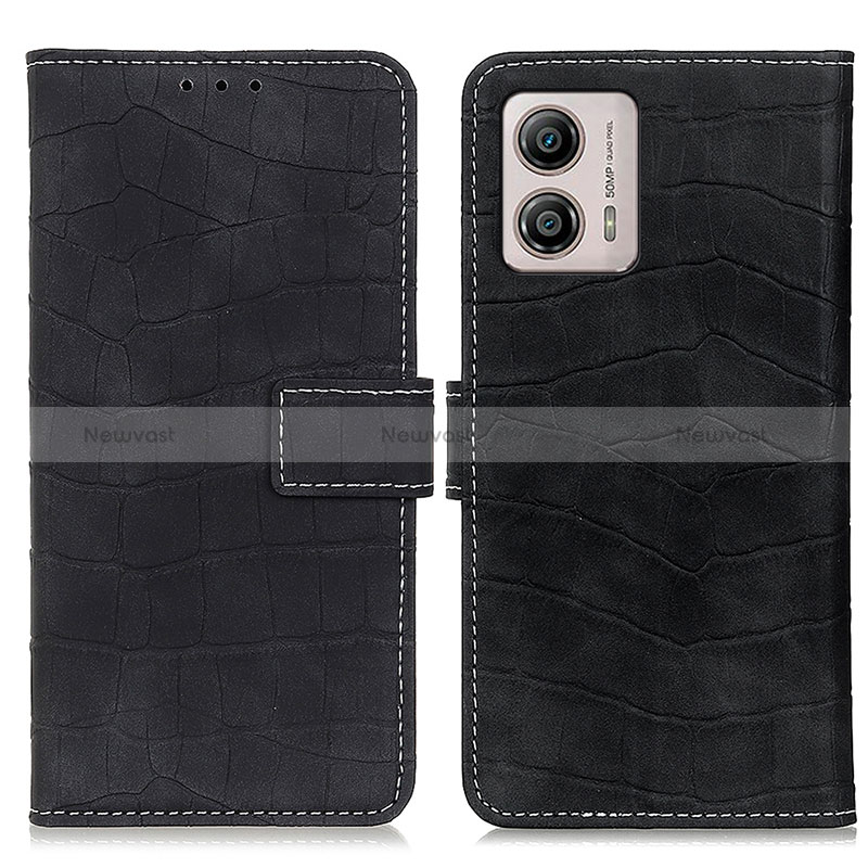 Leather Case Stands Flip Cover Holder K07Z for Motorola Moto G53 5G Black