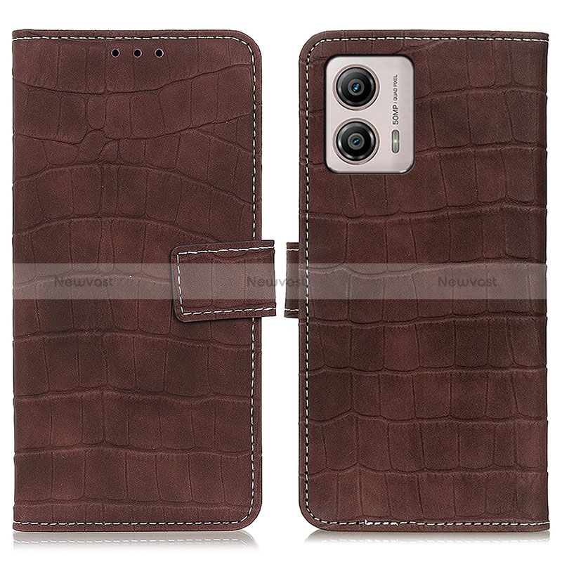 Leather Case Stands Flip Cover Holder K07Z for Motorola Moto G53y 5G Brown