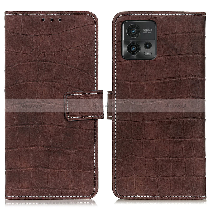 Leather Case Stands Flip Cover Holder K07Z for Motorola Moto G72 Brown