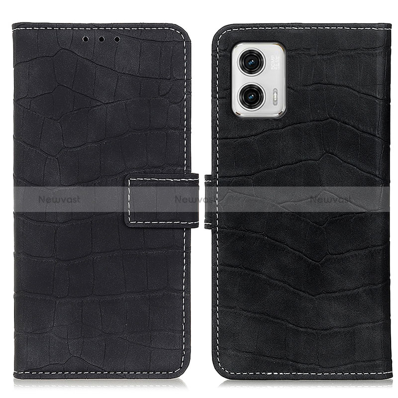 Leather Case Stands Flip Cover Holder K07Z for Motorola Moto G73 5G Black