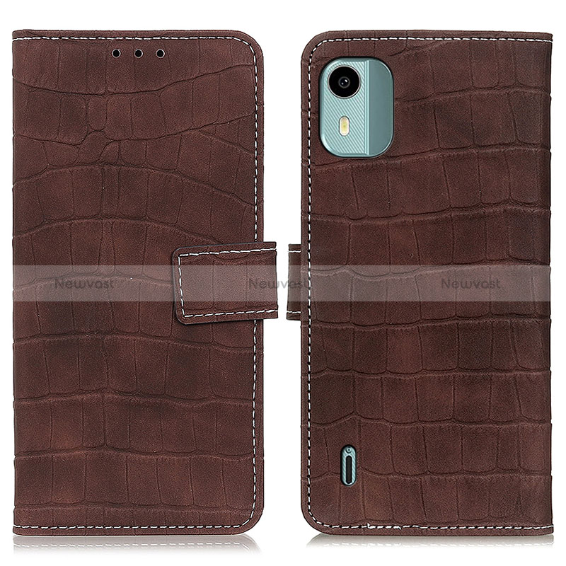 Leather Case Stands Flip Cover Holder K07Z for Nokia C12 Plus Brown