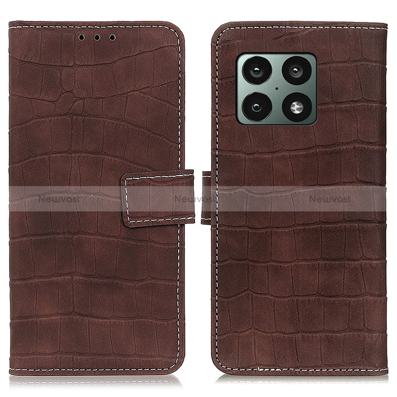 Leather Case Stands Flip Cover Holder K07Z for OnePlus 10 Pro 5G Brown