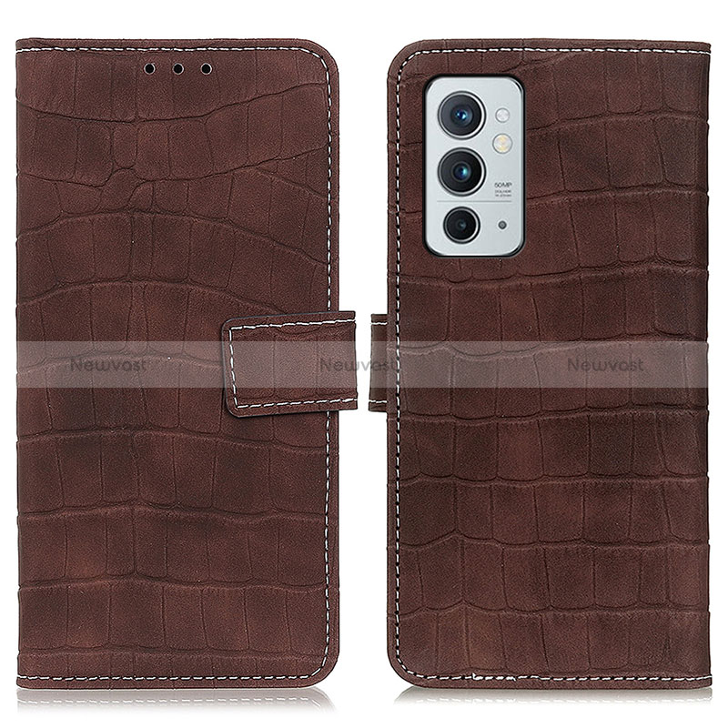 Leather Case Stands Flip Cover Holder K07Z for OnePlus 9RT 5G Brown