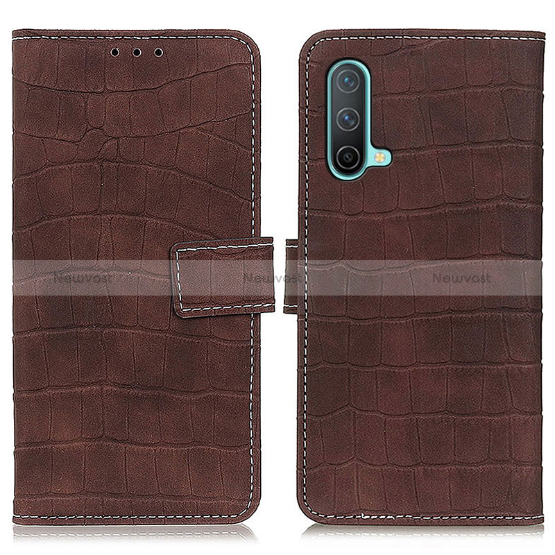 Leather Case Stands Flip Cover Holder K07Z for OnePlus Nord CE 5G Brown